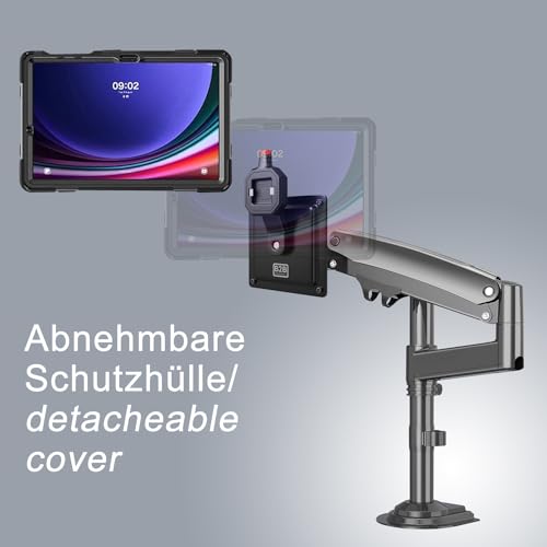 B2Bworkplace Tablethalterung kompatibel mit Samsung Galaxy Tab S9+ - Tisch Tablet Halte mit Abnehmbarer Schutzhülle - höhenverstellbar & drehbar