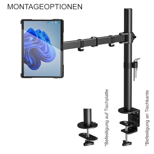 B2Bworkplace Tablethalterung kompatibel mit Microsoft Surface Pro 8 - Tisch Tablet Halte mit Abnehmbarer Schutzhülle - höhenverstellbar & drehbar