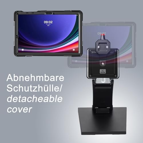 B2Bworkplace Tischständer kompatibel mit Samsung Galaxy Tab S9+ - Tablethalterung mit Abnehmbarer Schutzhülle - höhenverstellbar & drehbar