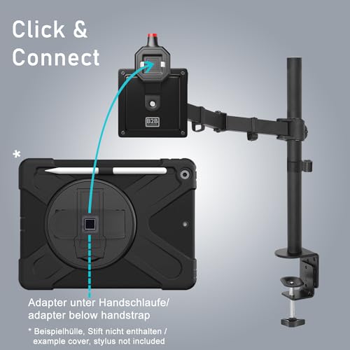 B2Bworkplace Tablethalterung kompatibel mit Apple iPad Air 11" (6./5./4. Generation) - Tisch Tablet Halte mit abnehmbarer Schutzhülle - höhenverstellbar & drehbar