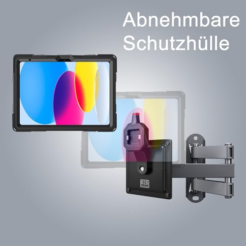 B2Bworkplace Wandhalterung kompatibel mit Apple iPad 10,9" iPad (10. Generation) - Tablet Halterung mit Abnehmbarer Schutzhülle - mit Schwenkarm und drehbar