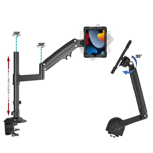 B2Bworkplace Tablethalterung kompatibel mit Apple iPad 10,2" iPad (9. Generation) - Tisch Tablet Halte mit Abnehmbarer Schutzhülle - höhenverstellbar & drehbar