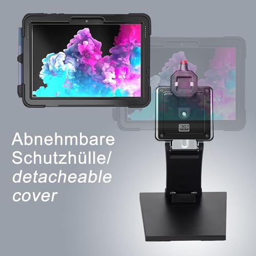 B2Bworkplace Tischständer kompatibel mit Microsoft Surface Go 2/3/4 - Tablethalterung mit Abnehmbarer Schutzhülle - höhenverstellbar & drehbar