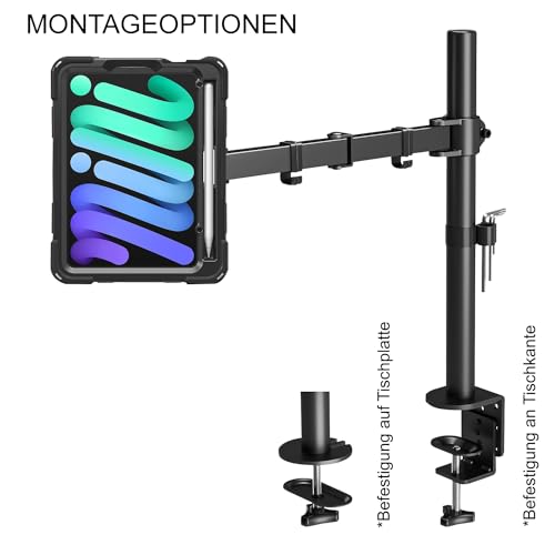 B2Bworkplace Tablethalterung kompatibel mit Apple iPad Mini 6 (2021) - Tisch Tablet Halte mit Abnehmbarer Schutzhülle - höhenverstellbar & drehbar