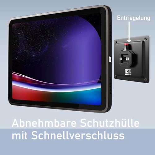 B2Bworkplace Tablet Halterung Wand kompatibel mit Samsung Galaxy Tab S9 Ultra - inkl. Schutzhülle passgenau - vertikal & horizontal - flach - Schnellverschluss - Tablet Wandbefestigung Halter