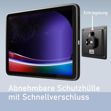 Laden Sie das Bild in den Galerie-Viewer, B2Bworkplace Tablet Halterung Wand kompatibel mit Samsung Galaxy Tab S9 Ultra - inkl. Schutzhülle passgenau - vertikal &amp; horizontal - flach - Schnellverschluss - Tablet Wandbefestigung Halter