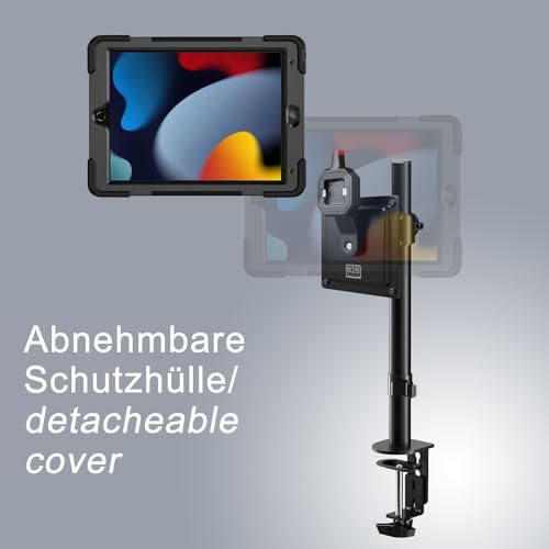 B2Bworkplace Tablethalterung kompatibel mit Apple iPad 10,2" iPad (9. Generation) - Tisch Tablet Halte mit Abnehmbarer Schutzhülle - höhenverstellbar & drehbar