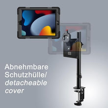 Laden Sie das Bild in den Galerie-Viewer, B2Bworkplace Tablethalterung kompatibel mit Apple iPad 10,2&quot; iPad (9. Generation) - Tisch Tablet Halte mit Abnehmbarer Schutzhülle - höhenverstellbar &amp; drehbar