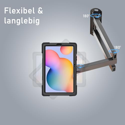 B2Bworkplace Wandhalterung kompatibel mit Samsung Galaxy Tab S6 Lite - Tablet Halterung mit Abnehmbarer Schutzhülle - mit Schwenkarm und drehbar