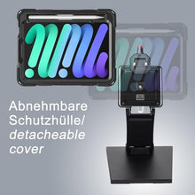 Laden Sie das Bild in den Galerie-Viewer, B2Bworkplace Tischständer kompatibel mit Apple iPad Mini 6 (2021) - Tablethalterung mit Abnehmbarer Schutzhülle - höhenverstellbar &amp; drehbar