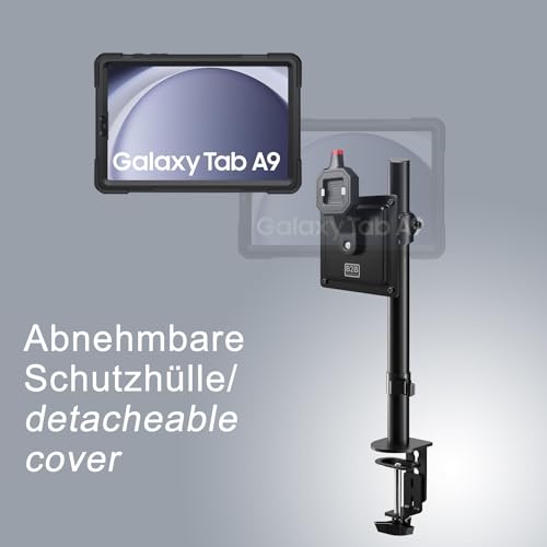 B2Bworkplace Tablethalterung kompatibel mit Samsung Galaxy Tab A9 - Tisch Tablet Halte mit Abnehmbarer Schutzhülle - höhenverstellbar & drehbar