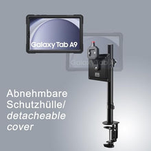 Laden Sie das Bild in den Galerie-Viewer, B2Bworkplace Tablethalterung kompatibel mit Samsung Galaxy Tab A9 - Tisch Tablet Halte mit Abnehmbarer Schutzhülle - höhenverstellbar &amp; drehbar