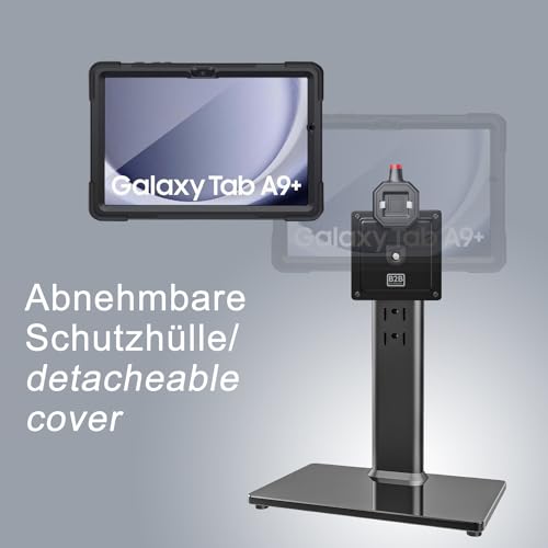 B2Bworkplace Tischständer kompatibel mit Samsung Galaxy Tab A9+ - Tablethalterung mit Abnehmbarer Schutzhülle - höhenverstellbar & drehbar