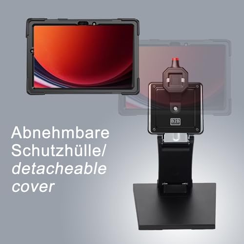 B2Bworkplace Tischständer kompatibel mit Samsung Galaxy Tab S9 - Tablethalterung mit Abnehmbarer Schutzhülle - höhenverstellbar & drehbar