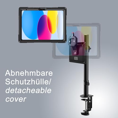 B2Bworkplace Tablethalterung kompatibel mit Apple iPad 10,9" iPad (10. Generation) - Tisch Tablet Halte mit Abnehmbarer Schutzhülle - höhenverstellbar & drehbar