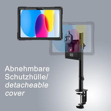 Laden Sie das Bild in den Galerie-Viewer, B2Bworkplace Tablethalterung kompatibel mit Apple iPad 10,9&quot; iPad (10. Generation) - Tisch Tablet Halte mit Abnehmbarer Schutzhülle - höhenverstellbar &amp; drehbar