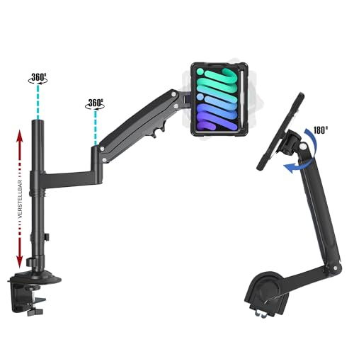 B2Bworkplace Tablethalterung kompatibel mit Apple iPad Mini 6 (2021) - Tisch Tablet Halte mit Abnehmbarer Schutzhülle - höhenverstellbar & drehbar