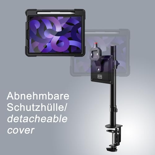 B2Bworkplace Tablethalterung kompatibel mit Apple iPad Air 11" (6./5./4. Generation) - Tisch Tablet Halte mit abnehmbarer Schutzhülle - höhenverstellbar & drehbar