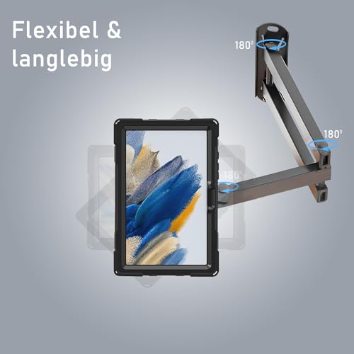 B2Bworkplace Wandhalterung kompatibel mit Samsung Galaxy Tab A8 - Tablet Halterung mit Abnehmbarer Schutzhülle - mit Schwenkarm und drehbar