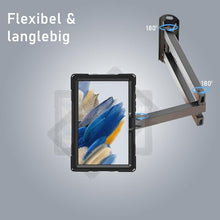 Laden Sie das Bild in den Galerie-Viewer, B2Bworkplace Wandhalterung kompatibel mit Samsung Galaxy Tab A8 - Tablet Halterung mit Abnehmbarer Schutzhülle - mit Schwenkarm und drehbar