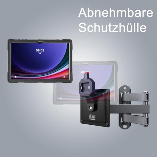 B2Bworkplace Wandhalterung kompatibel mit Samsung Galaxy Tab S9 Ultra - Tablet Halterung mit Abnehmbarer Schutzhülle - mit Schwenkarm und drehbar