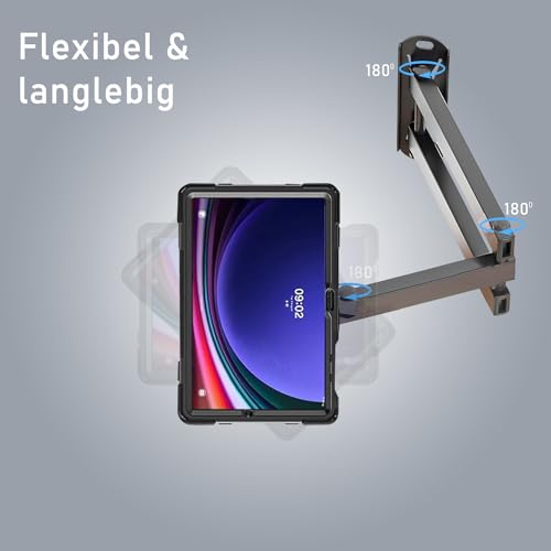 B2Bworkplace Wandhalterung kompatibel mit Samsung Galaxy Tab S9+ - Tablet Halterung mit Abnehmbarer Schutzhülle - mit Schwenkarm und drehbar