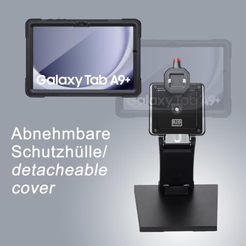 B2Bworkplace Tischständer kompatibel mit Samsung Galaxy Tab A9+ - Tablethalterung mit Abnehmbarer Schutzhülle - höhenverstellbar & drehbar