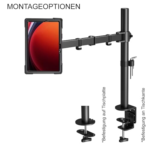 B2Bworkplace Tablethalterung kompatibel mit Samsung Galaxy Tab S9 - Tisch Tablet Halte mit Abnehmbarer Schutzhülle - höhenverstellbar & drehbar