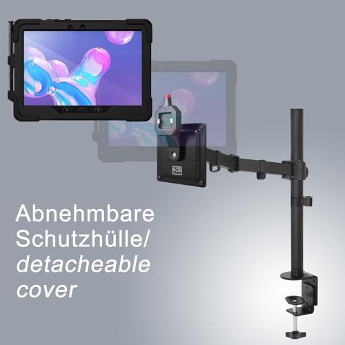 B2Bworkplace Tablethalterung kompatibel mit Samsung Galaxy Tab Active 4 Pro - Tisch Tablet Halte mit Abnehmbarer Schutzhülle - höhenverstellbar & drehbar