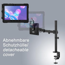 Laden Sie das Bild in den Galerie-Viewer, B2Bworkplace Tablethalterung kompatibel mit Samsung Galaxy Tab Active 4 Pro - Tisch Tablet Halte mit Abnehmbarer Schutzhülle - höhenverstellbar &amp; drehbar