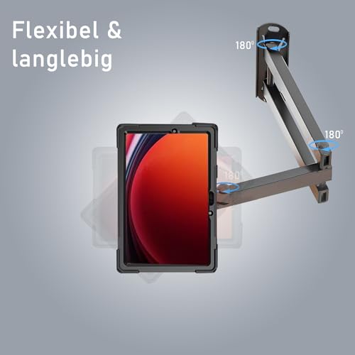 B2Bworkplace Wandhalterung kompatibel mit Samsung Galaxy Tab S9 - Tablet Halterung mit Abnehmbarer Schutzhülle - mit Schwenkarm und drehbar