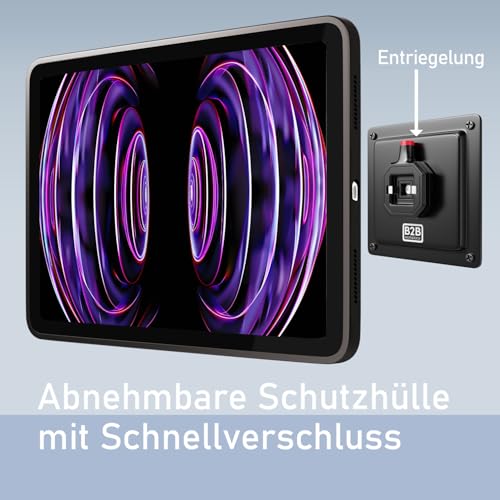 B2Bworkplace Tablet Halterung Wand kompatibel mit iPad Pro 12.9" (2022) - inkl. Schutzhülle passgenau - vertikal & horizontal - flach - Schnellverschluss - Tablet Wandbefestigung Halter