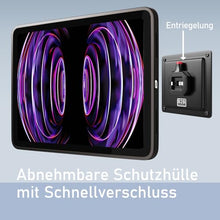 Laden Sie das Bild in den Galerie-Viewer, B2Bworkplace Tablet Halterung Wand kompatibel mit iPad Pro 12.9&quot; (2022) - inkl. Schutzhülle passgenau - vertikal &amp; horizontal - flach - Schnellverschluss - Tablet Wandbefestigung Halter