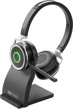 Laden Sie das Bild in den Galerie-Viewer, PC Headset Kopfhörer Bluetooth kabellos - Mikrofon mit Geräuschunterdrückung, MS Teams optimiert, PC &amp; Smartphone parallel, Ladestation, Anrufsteuerung, Status-LED, Zoom &amp; Skype for Business