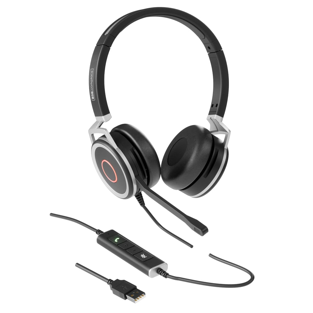 PC Headset Kopfhörer Bluetooth kabelgebunden - Mikrofon mit Geräuschunterdrückung, Microsoft Teams optimiert, Anrufsteuerung, Status-LED, Zoom & Skype for Business