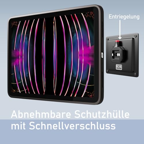 B2Bworkplace Tablet Halterung Wand kompatibel mit iPad Pro 11" (2022) - inkl. Schutzhülle passgenau - vertikal & horizontal - flach - Schnellverschluss - Tablet Wandbefestigung Halter