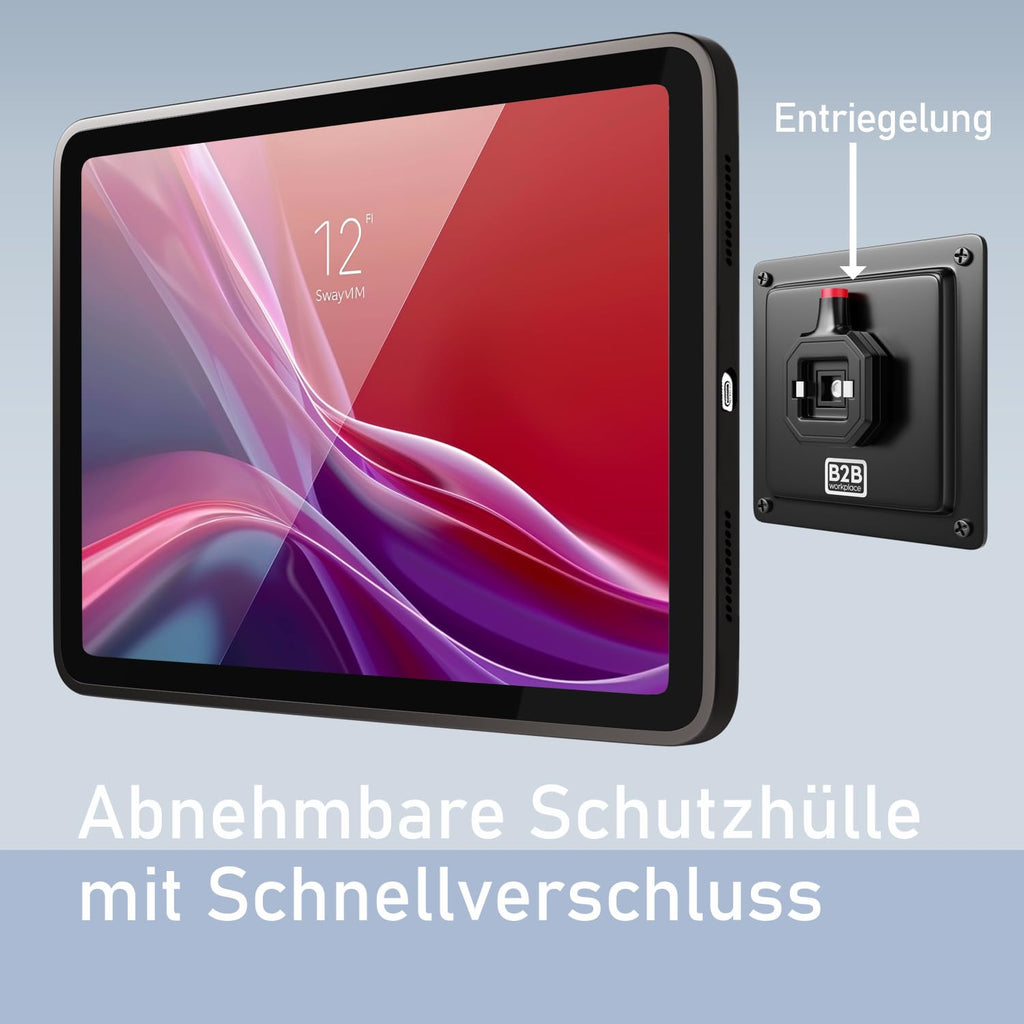 B2Bworkplace Tablet Halterung Wand kompatibel mit Lenovo Tab M11 - inkl. Schutzhülle passgenau - vertikal & horizontal - flach - Schnellverschluss - Tablet Wandbefestigung Halter