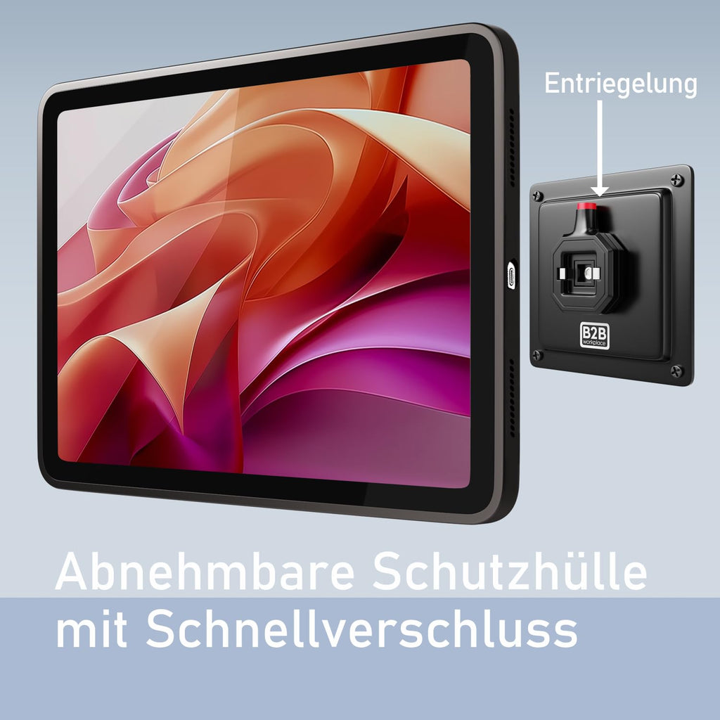 B2Bworkplace Tablet Halterung Wand kompatibel mit Lenovo Tab P12 - inkl. Schutzhülle passgenau - vertikal & horizontal - flach - Schnellverschluss - Tablet Wandbefestigung Halter