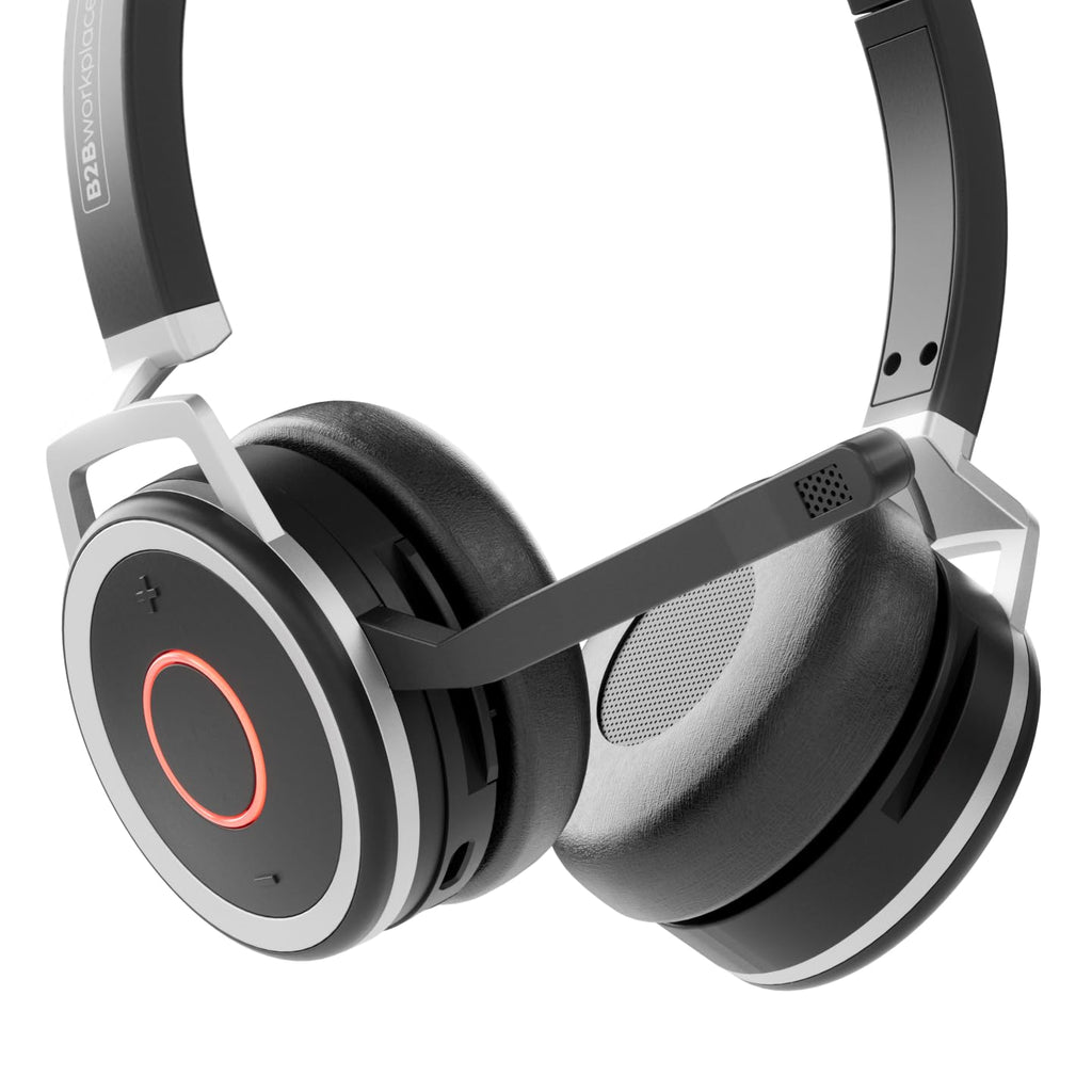 PC Headset Kopfhörer Bluetooth kabellos - Mikrofon mit Geräuschunterdrückung, MS Teams optimiert, PC & Smartphone parallel, Ladestation, Anrufsteuerung, Status-LED, Zoom & Skype for Business