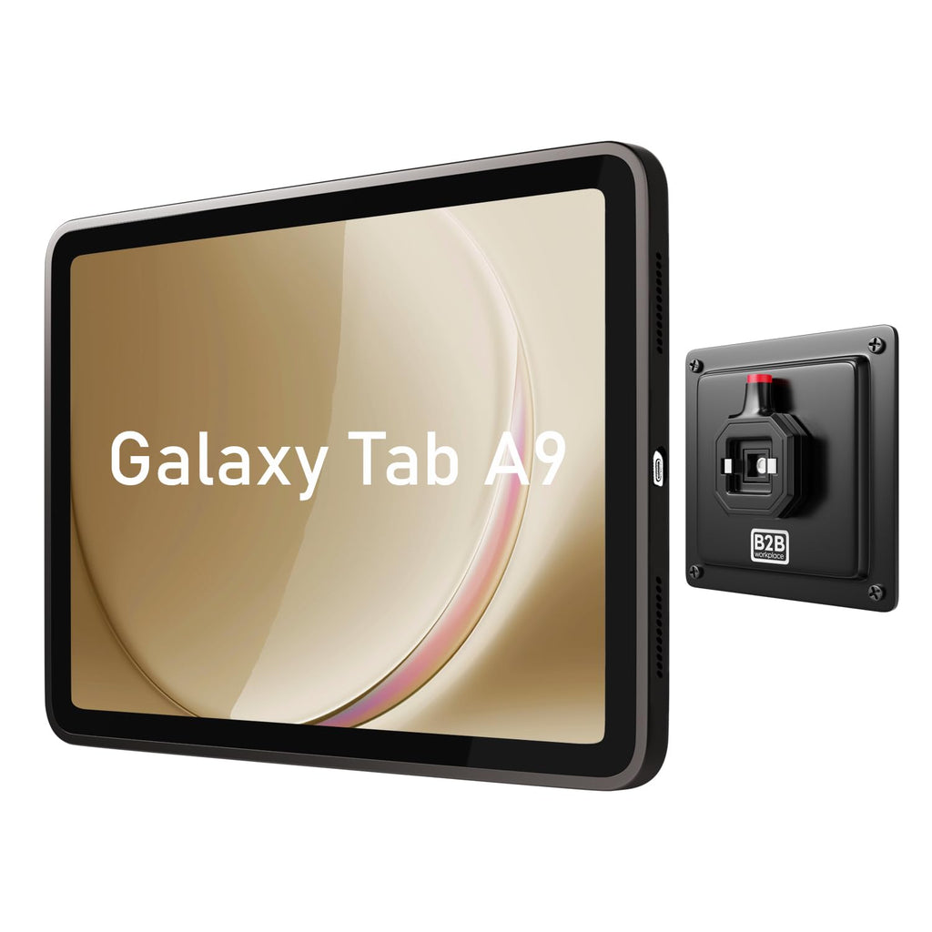 B2Bworkplace Tablet Halterung Wand kompatibel mit Samsung Galaxy Tab A9 - inkl. Schutzhülle passgenau - vertikal & horizontal - flach - Schnellverschluss - Tablet Wandbefestigung Halter