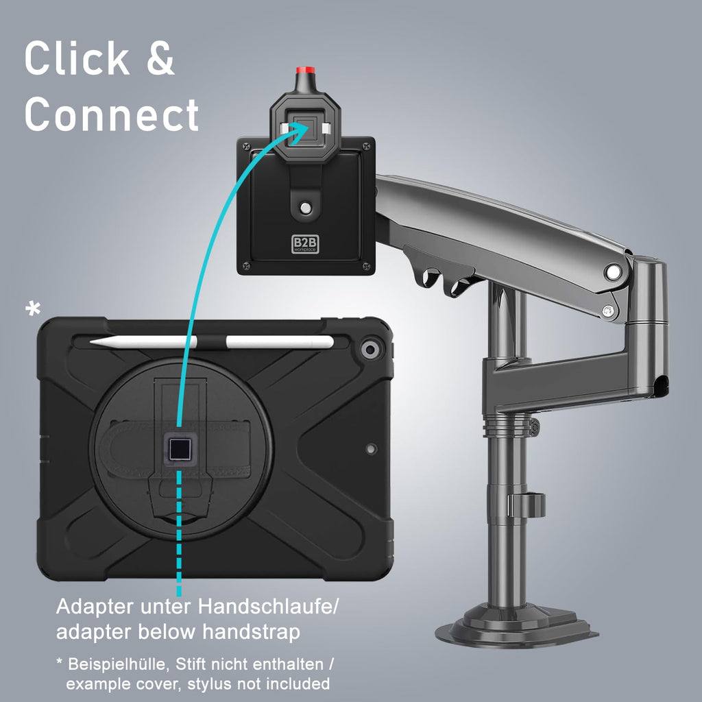 B2Bworkplace Tablethalterung kompatibel mit Microsoft Surface Pro 9 - Tisch Tablet Halte mit Abnehmbarer Schutzhülle - höhenverstellbar & drehbar