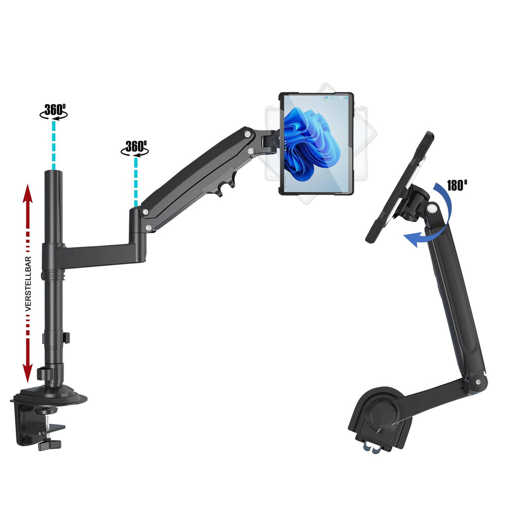 B2Bworkplace Tablethalterung kompatibel mit Microsoft Surface Pro 9 - Tisch Tablet Halte mit Abnehmbarer Schutzhülle - höhenverstellbar & drehbar