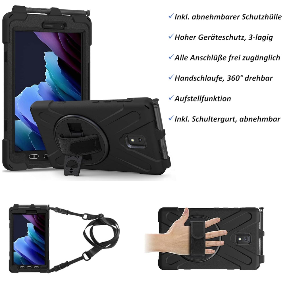 B2Bworkplace Holster Gürteltasche - 8 Zoll große Tablet Tasche Kompatibel mit Samsung Galaxy Tab Active 3 und Active 5 - inkl. Bluetooth Tastatur