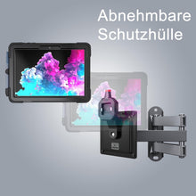 Laden Sie das Bild in den Galerie-Viewer, B2Bworkplace Wandhalterung kompatibel mit Microsoft Surface Go 2/3/4 - Tablet Halterung mit abnehmbarer Schutzhülle - mit Schwenkarm und drehbar