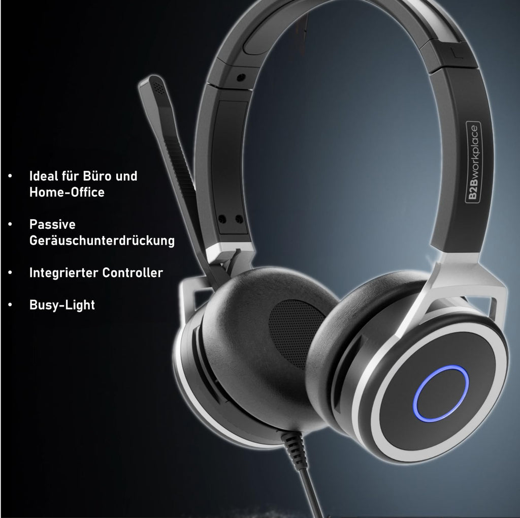 PC Headset Kopfhörer Bluetooth kabelgebunden - Mikrofon mit Geräuschunterdrückung, Microsoft Teams optimiert, Anrufsteuerung, Status-LED, Zoom & Skype for Business