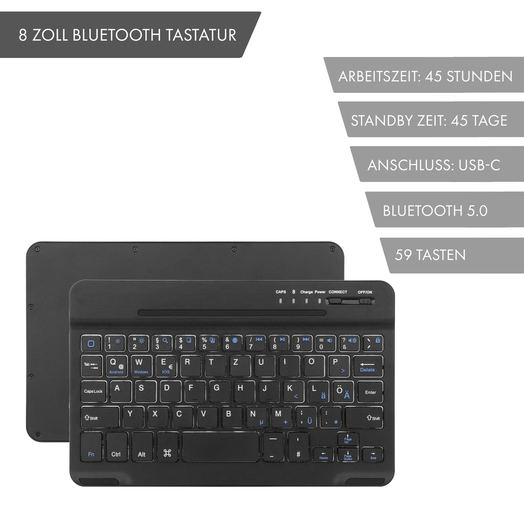 B2Bworkplace Bluetooth Tastatur kompatibel mit Samsung Galaxy Tab Active 3 und Active 5 - kleine 8 Zoll Größe