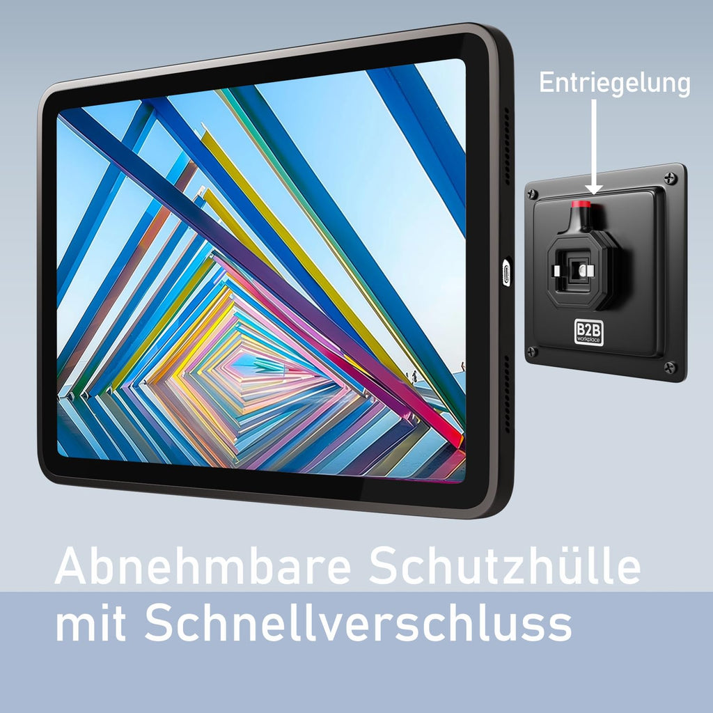 B2Bworkplace Tablet Halterung Wand kompatibel mit Lenovo Tab M10 (3. Gen.) - inkl. Schutzhülle passgenau - vertikal & horizontal - flach - Schnellverschluss - Tablet Wandbefestigung Halter