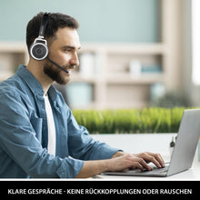 Laden Sie das Bild in den Galerie-Viewer, PC Headset Kopfhörer Bluetooth kabellos - Mikrofon mit Geräuschunterdrückung, MS Teams optimiert, PC &amp; Smartphone parallel, Ladestation, Anrufsteuerung, Status-LED, Zoom &amp; Skype for Business