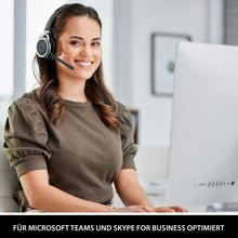 Laden Sie das Bild in den Galerie-Viewer, PC Headset Kopfhörer Bluetooth kabellos - Mikrofon mit Geräuschunterdrückung, MS Teams optimiert, PC &amp; Smartphone parallel, Ladestation, Anrufsteuerung, Status-LED, Zoom &amp; Skype for Business