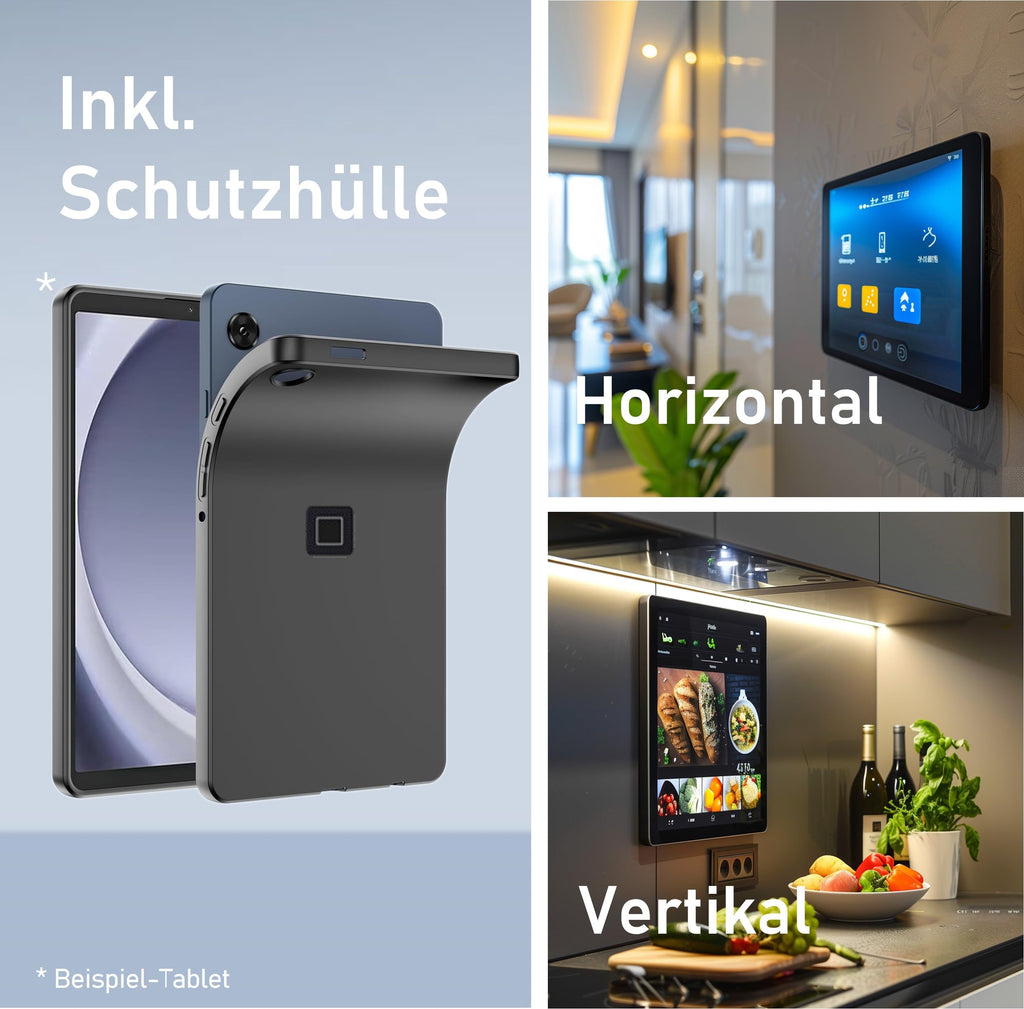 B2Bworkplace Tablet Halterung Wand kompatibel mit Samsung Galaxy Tab A9 - inkl. Schutzhülle passgenau - vertikal & horizontal - flach - Schnellverschluss - Tablet Wandbefestigung Halter